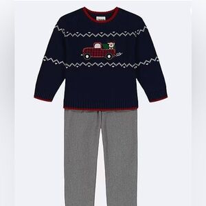 IZOD 18 mos Blue Reindeer Train Sweater & Grey Pants Boys 2-pc. Sweater Set. New